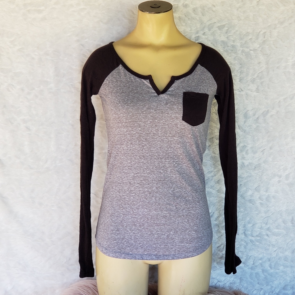 Gray and Black Raglan Baseball Tee